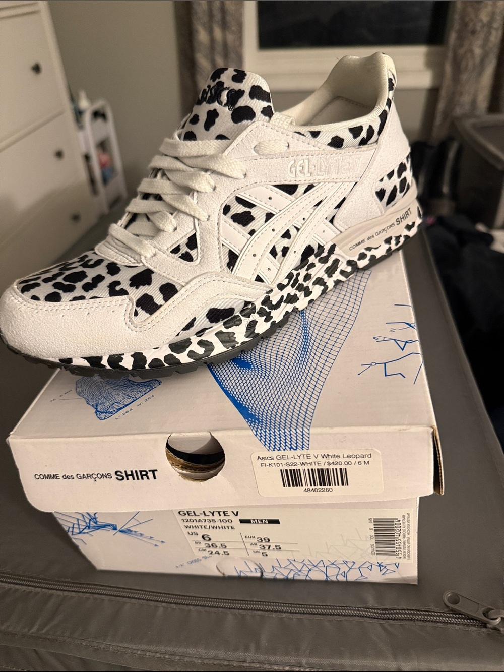 ASICS White and Black Leopard Print Gel-Lyte V Sneakers - Picture 1 of 1